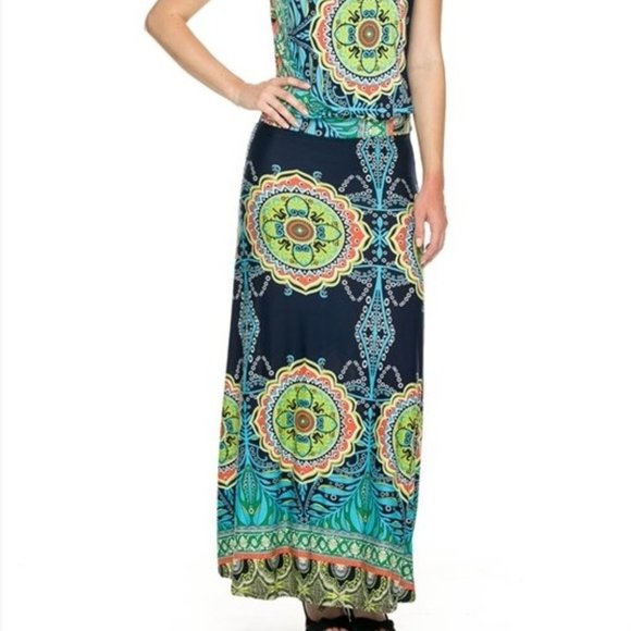 Jup Womens Strapless Medallion Maxi Dress USA S M J UP Uptown - Picture 2 of 6